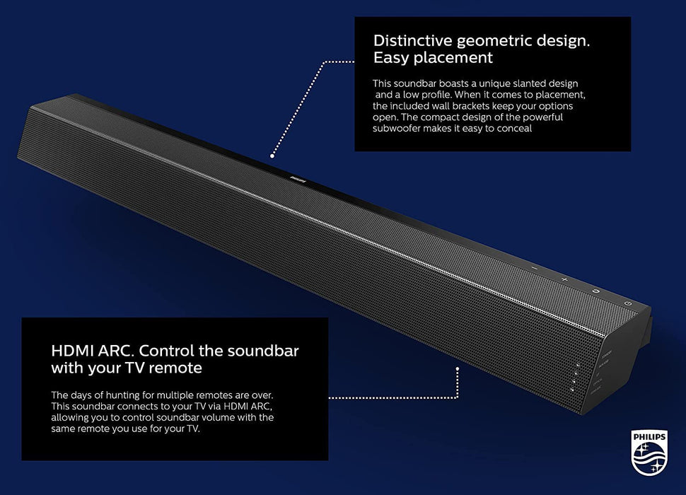 PHILIPS Soundbar with Wireless Subwoofer, Sound bar for tv 2.1-Channel Bluetooth, 300 Watts Dolby Audio Performance, Theater Audio Speakers