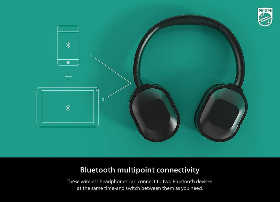 PHILIPS H6506 On-Ear Wireless Headphones with Active Noise Canceling and Multipoint Bluetooth Connection, TAH6506BK