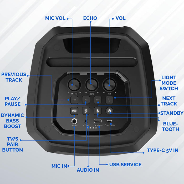 PHILIPS Party Speakers Bluetooth Wireless– 30W Portable Bluetooth Speaker Outdoor, Home with Deep bass, Lights, 7 Hr. Playback, & Mic Input – Wireless, Loud Bluetooth Party Speaker