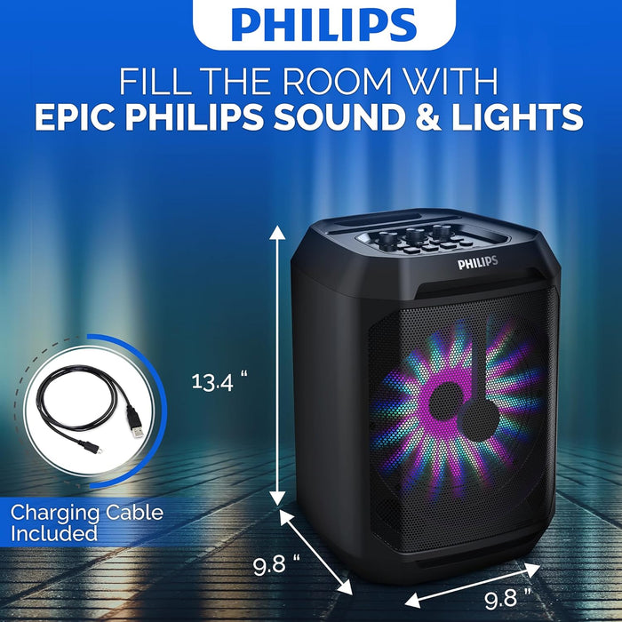 PHILIPS Party Speakers Bluetooth Wireless– 30W Portable Bluetooth Speaker Outdoor, Home with Deep bass, Lights, 7 Hr. Playback, & Mic Input – Wireless, Loud Bluetooth Party Speaker
