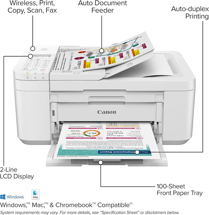 Canon PIXMA TR4720 All-in-One Wireless Printer Home use, with Auto Document Feeder, Mobile Printing and Built-in Fax, White
