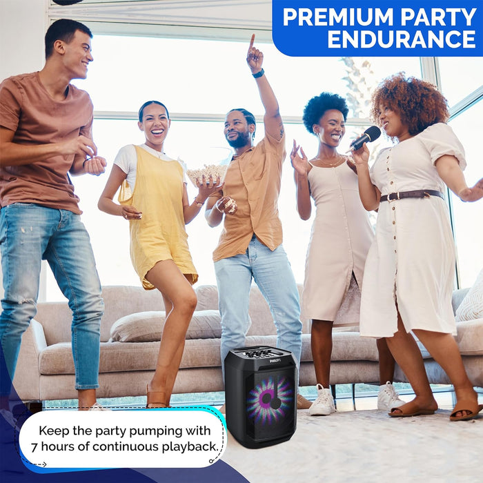 PHILIPS Party Speakers Bluetooth Wireless– 30W Portable Bluetooth Speaker Outdoor, Home with Deep bass, Lights, 7 Hr. Playback, & Mic Input – Wireless, Loud Bluetooth Party Speaker