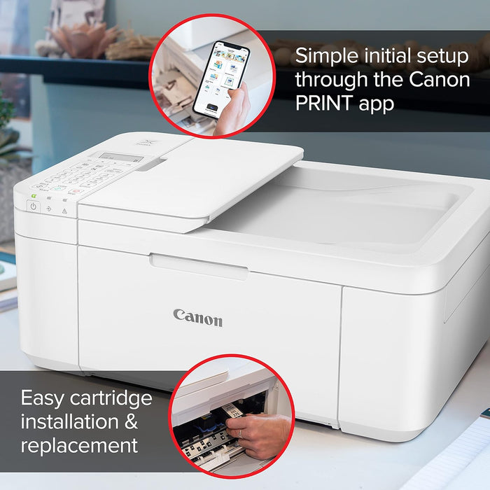 Canon PIXMA TR4720 All-in-One Wireless Printer Home use, with Auto Document Feeder, Mobile Printing and Built-in Fax, White