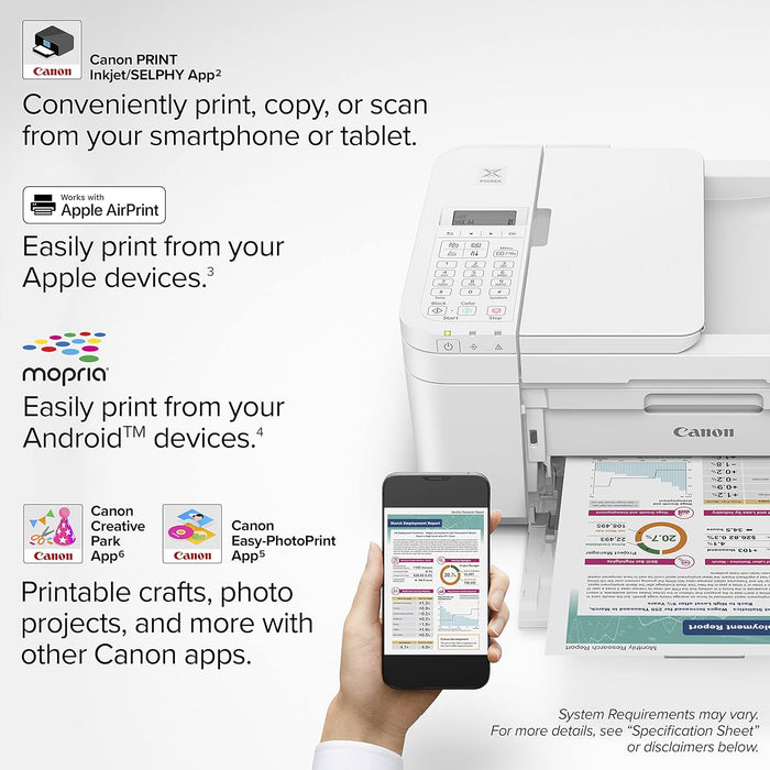 Canon PIXMA TR4720 All-in-One Wireless Printer Home use, with Auto Document Feeder, Mobile Printing and Built-in Fax, White