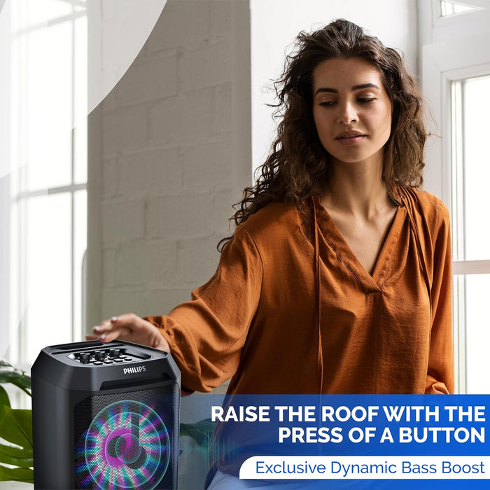 PHILIPS Party Speakers Bluetooth Wireless– 30W Portable Bluetooth Speaker Outdoor, Home with Deep bass, Lights, 7 Hr. Playback, & Mic Input – Wireless, Loud Bluetooth Party Speaker