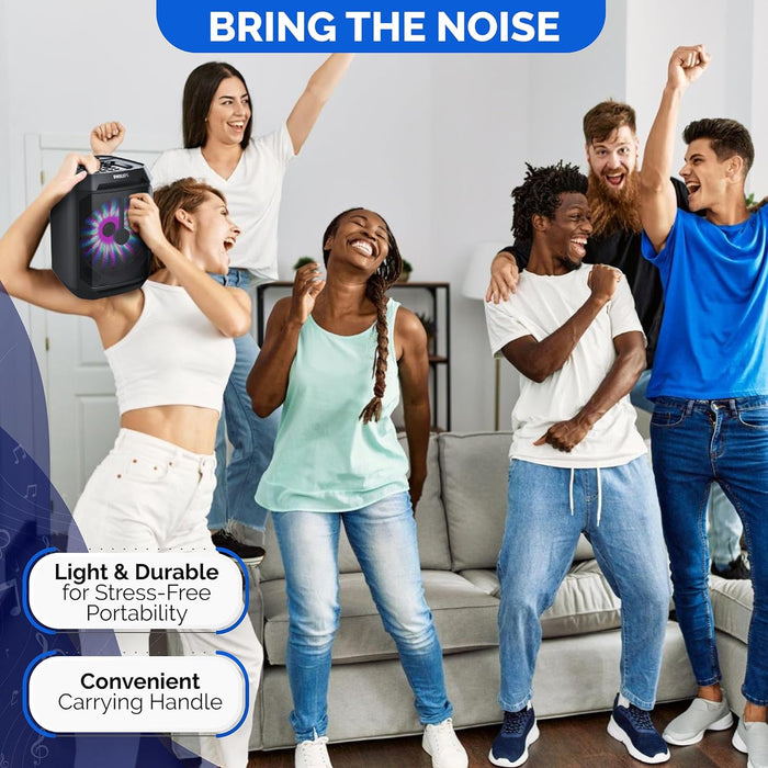 PHILIPS Party Speakers Bluetooth Wireless– 30W Portable Bluetooth Speaker Outdoor, Home with Deep bass, Lights, 7 Hr. Playback, & Mic Input – Wireless, Loud Bluetooth Party Speaker