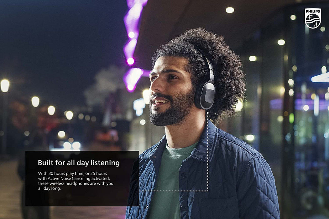 PHILIPS H6506 On-Ear Wireless Headphones with Active Noise Canceling and Multipoint Bluetooth Connection, TAH6506BK
