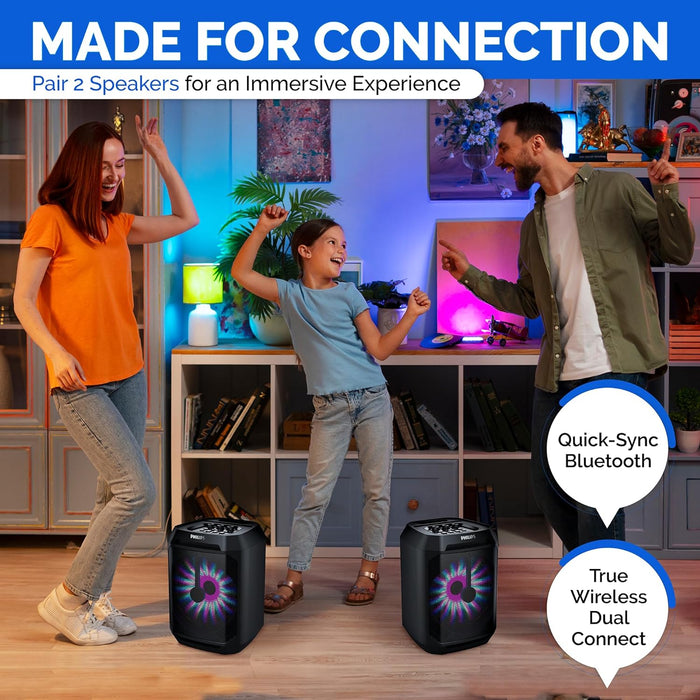 PHILIPS Party Speakers Bluetooth Wireless– 30W Portable Bluetooth Speaker Outdoor, Home with Deep bass, Lights, 7 Hr. Playback, & Mic Input – Wireless, Loud Bluetooth Party Speaker