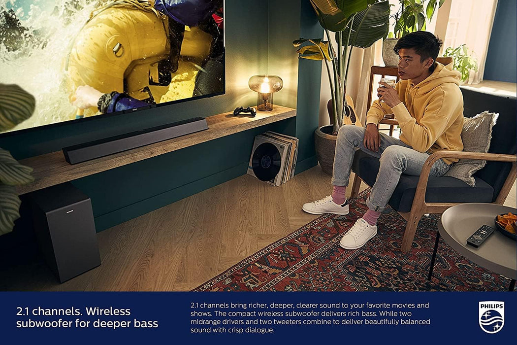 PHILIPS Soundbar with Wireless Subwoofer, Sound bar for tv 2.1-Channel Bluetooth, 300 Watts Dolby Audio Performance, Theater Audio Speakers