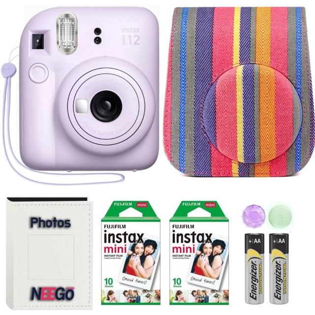Fujifilm Instax Mini 12 Camera with NeeGo Case, Fuji Instant Film (20 Sheets) and NeeGo Photo Album (Lilac Purple)