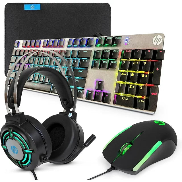 HP PC Gaming Keyboard and Mouse Combo, RGB Backlit Wired Gaming Mouse and Keyboard, Mouse pad,Gaming Headset, Gamer 4 in 1 Bundle for PC PS4 PS5 and Xbox