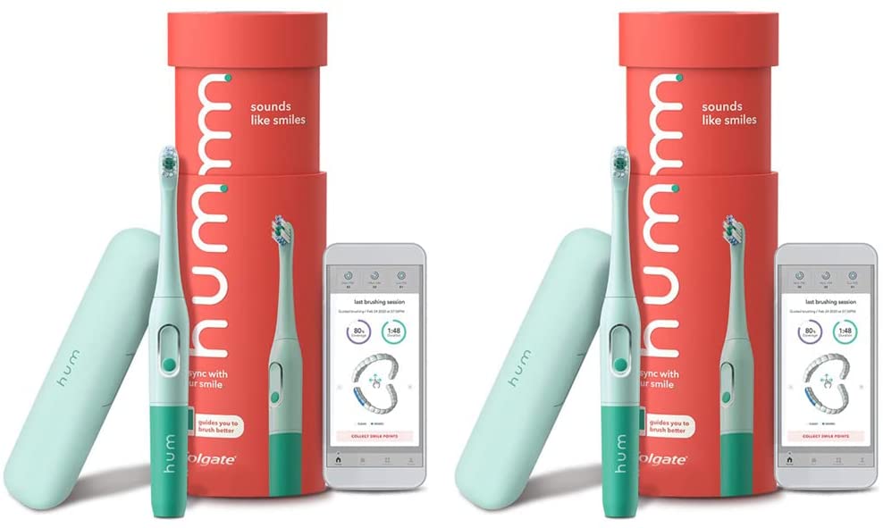 Colgate HB-CN08117A Hum Smart Battery Power Toothbrush with Sonic Vibrations and Travel Case Blue 2 Pack