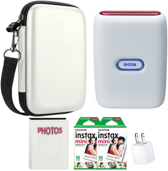 Fujifil Instax Mini Link Smartphone Printer with Fuji Instax Mini Film (20 Sheets), Bundled with Protective Case, Instax Photo Album and USB Adapter