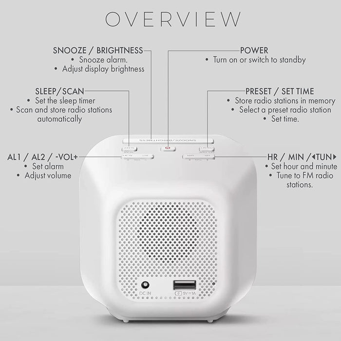 Philips Alarm Clock Radio with USB Charging Port, FM Radio Alarm Clock with Battery Backup, Clock Radios for Bedroom, USB Port, Dual Alarm Function, Sleep Timer
