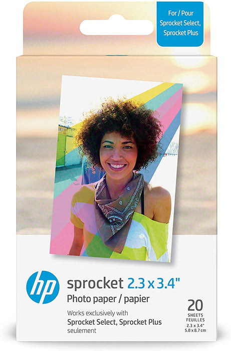 HP Sprocket 2.3 x 3.4" Premium Zink Sticky Back Photo Paper (20 Sheets) Compatible with HP Sprocket Select and Plus Printers.