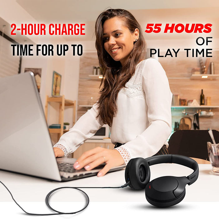 PHILIPS Wireless Headphones Noise Cancelling, Stereo Over Ear Wireless Headphones with Removable Mic, Bluetooth Headset with Microphone, Lightweight and Touch Control, 55 Hours Playtime