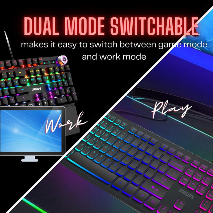 PHILIPS Wired Gaming Keyboard and Mouse Combo Programmable Gaming Mouse Adjustable DPI for Windows PC Gamers