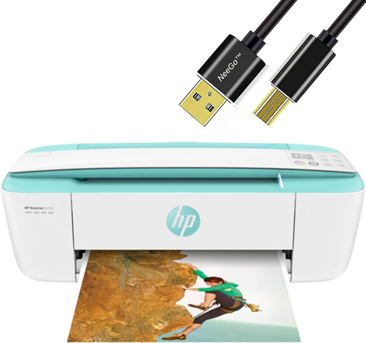 HP Deskjet Wireless Color Inkjet Printer All-in-One with LCD Display - Print Scan Copy and Mobile Printing Ultra Compact with NeeGo Printer Cable