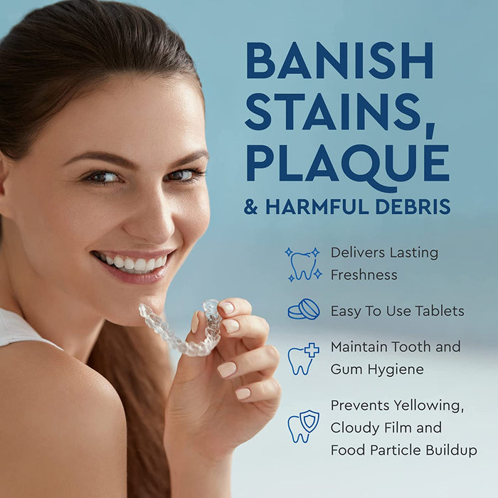Venu Retainer Cleaner 120 Denture Cleaning Tablets Overnight Stain Cleanser and Plaque Remover - Clean Mouth Guard, Removable Dental Appliance, Aligner, Night Guard, Wire Retainer