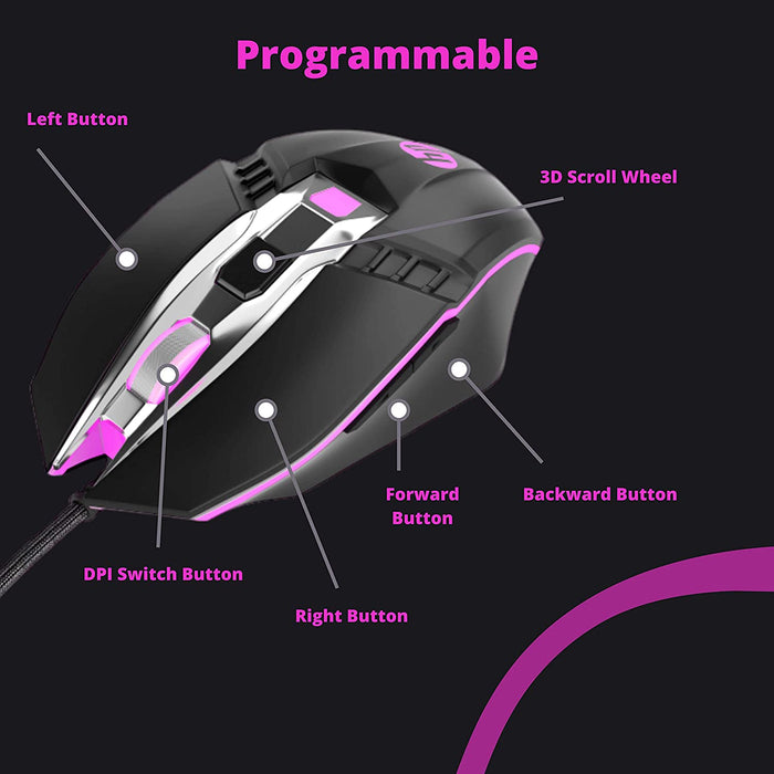 HP RGB Wired Gaming Mouse, Adjustable DPI, Programmable Buttons with Breathing Light, Ergonomic Design USB Computer Mice
