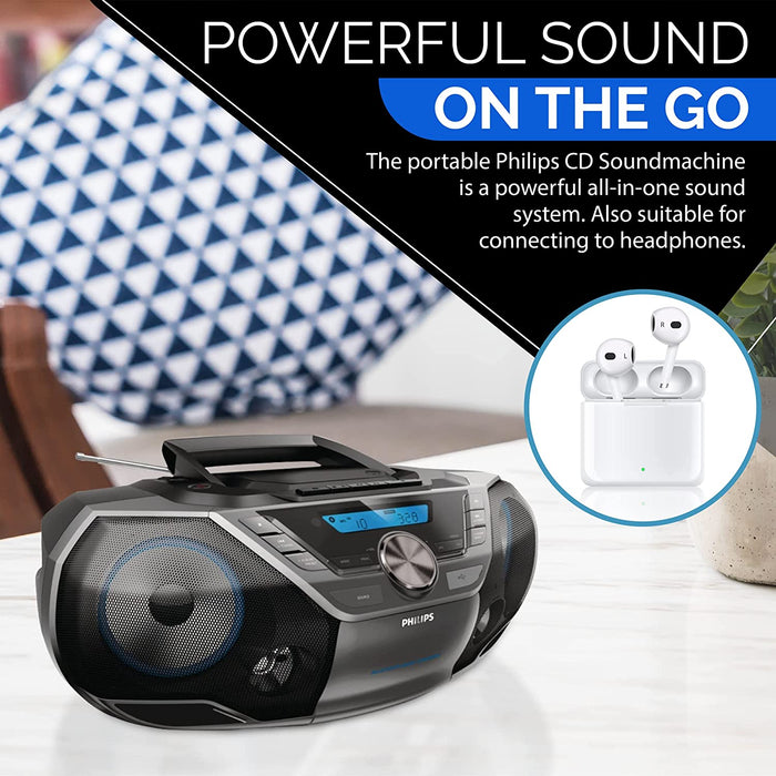 Philips Portable CD Player Boombox Bluetooth with Cassette All in one Powerful Stereo Boombox CD Player for Home with mega Bass Reflex Speakers, Radio/USB / MP3/ AUX Input with Backlight LCD Display