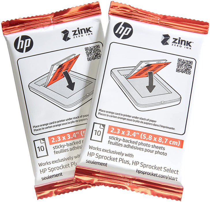 HP Sprocket 2.3 x 3.4" Premium Zink Sticky Back Photo Paper (20 Sheets) Compatible with HP Sprocket Select and Plus Printers.