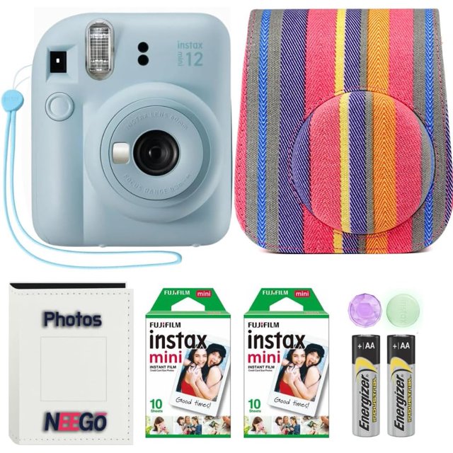 Fujifilm Instax Mini 12 Camera with NeeGo Case, Fuji Instant Film (20 Sheets) and NeeGo Photo Album (Sky Blue)