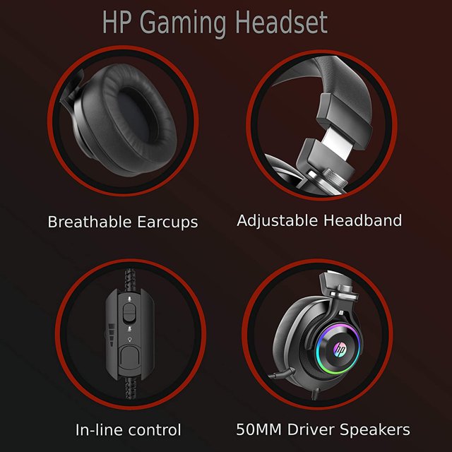 HP USB Gaming Headset Microphone with Power Button and Volume Controller Switch, Black