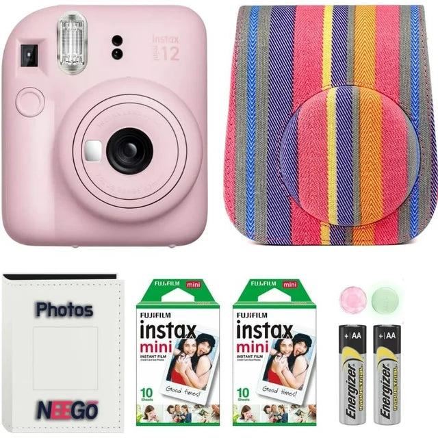 Fujifilm Instax Mini 12 Camera with NeeGo Case, Fuji Instant Film (20 Sheets) and NeeGo Photo Album (Blush Pink)