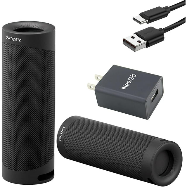 Sony Super-Portable, Powerful and Durable, Waterproof, Wireless Bluetooth Speaker with Extra BASS – Black + USB Adapter