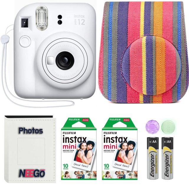 Fujifilm Instax Mini 12 Camera with Case, Fuji Instant Film (20 Sheets) and Photo Album (Ice White)