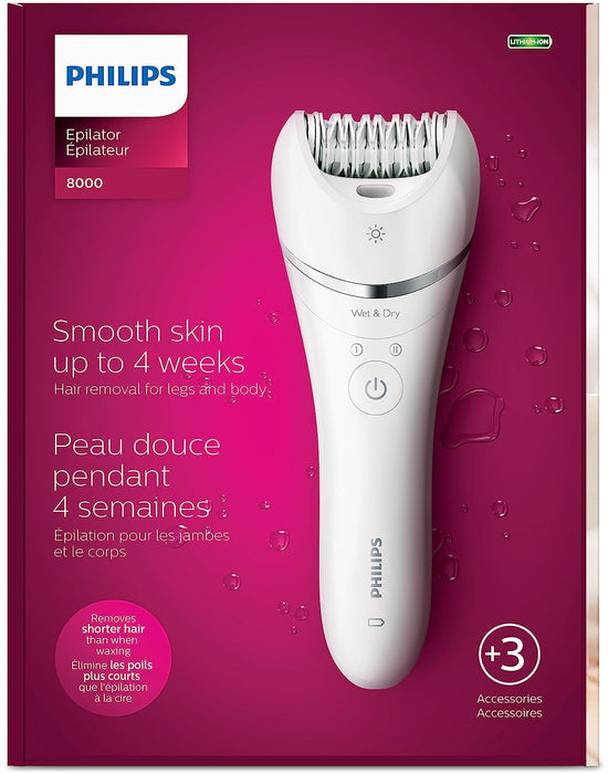 Philips Epilator Series 8000, with 3 Accessories, BRE700/04