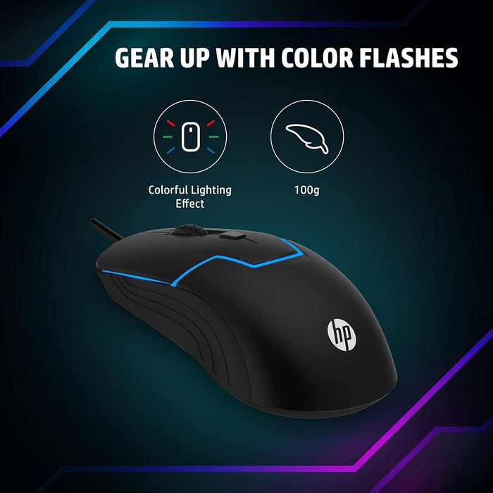 HP USB Wired Gaming Optical Mouse with LED Backlight and Adjustable 1000/1600 DPI Settings, 3 Buttons and Press Life Up to 5 Million Clicks