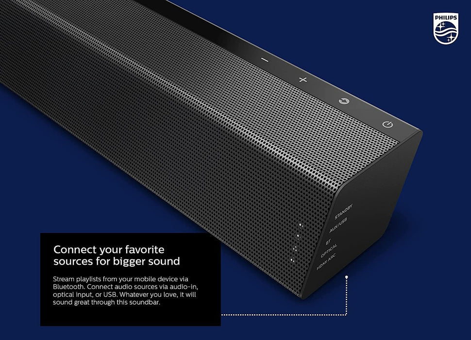 PHILIPS Soundbar with Wireless Subwoofer, Sound bar for tv 2.1-Channel Bluetooth, 300 Watts Dolby Audio Performance, Theater Audio Speakers