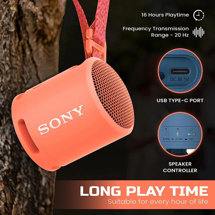 Sony Waterproof Bluetooth Speakers SRSXB13 Portable Wireless - Coral Pink