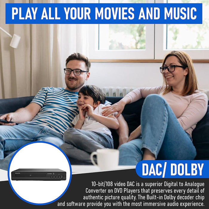 Philips DVD Players for TV with HDMI Port 1080P All Region HD DVD Player for Smart TV USB Input Remote Control Device and RCA Cable Mini DVD Player for Home Stereo System Multi Region PAL/NTSC