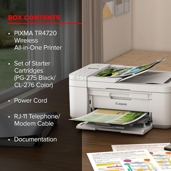 Canon PIXMA TR4720 All-in-One Wireless Printer Home use, with Auto Document Feeder, Mobile Printing and Built-in Fax, White