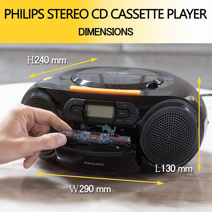 Philips Stereo CD Player, Portable Cassette Player, Portable Boombox, USB, FM, MP3, Tape, CD Player Boom Box, AZ328 - CD Player Boombox, Tape Player, CD Cassette Player Combo, CD Boombox