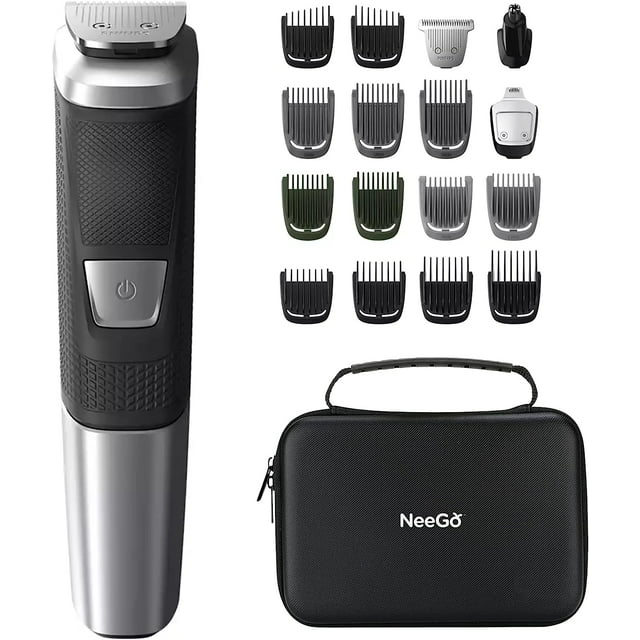 Philips Norelco Beard Trimmer for Men, 18 Piece Men's Grooming Kit, All-in-One Multi Groom Trimmer and Shaver Series 5000, Hair Trimmer for Beard, Head, Body, and Face, Clippers, NeeGo Case