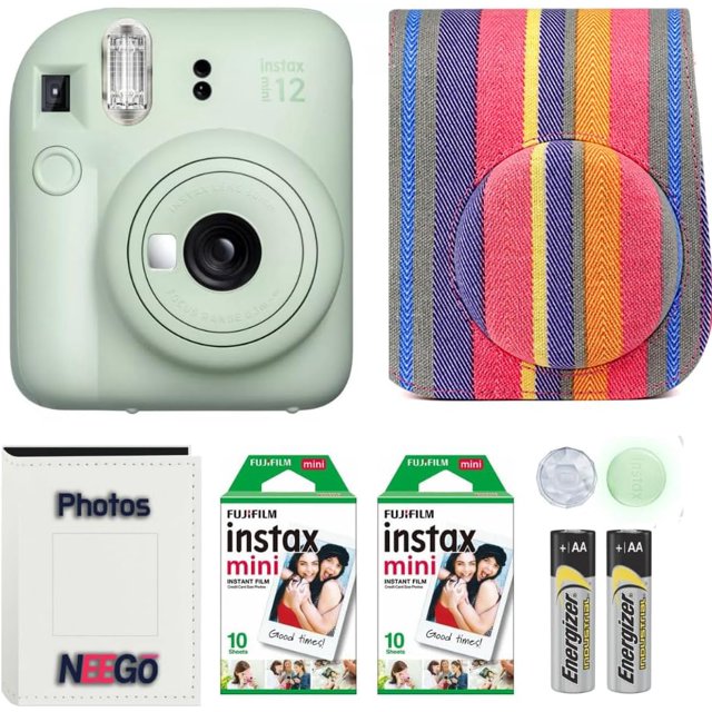 Fujifilm Instax Mini 12 Camera with NeeGo Case, Fuji Instant Film (20 Sheets) and NeeGo Photo Album (Mint)
