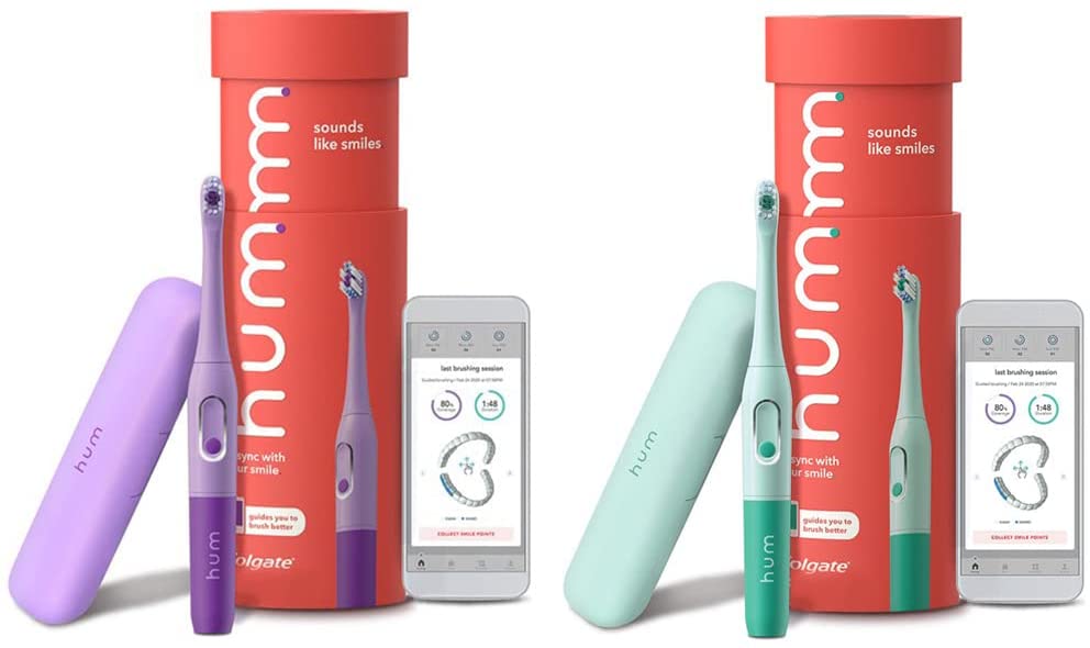 Colgate HB-CN08117A Hum Smart Battery Power Toothbrush with Sonic Vibrations and Travel Case Blue 2 Pack