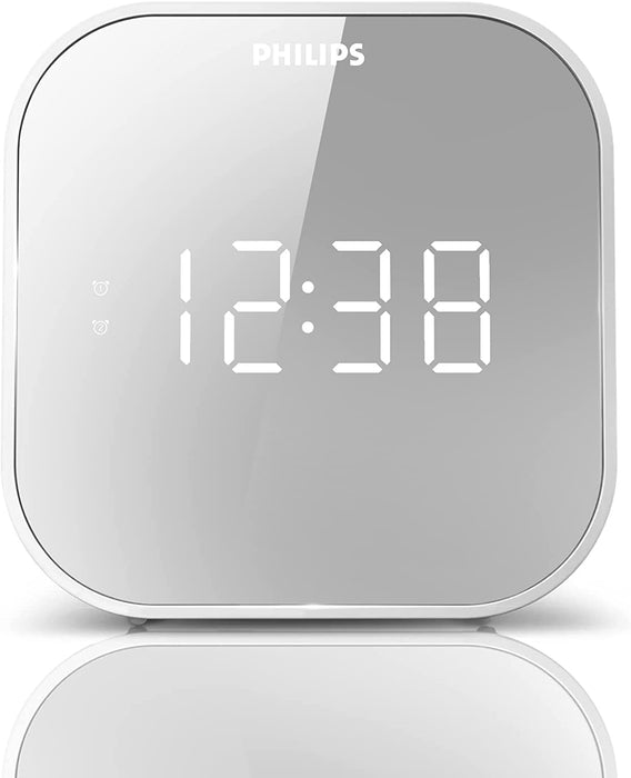 Philips Alarm Clock Radio with USB Charging Port, FM Radio Alarm Clock with Battery Backup, Clock Radios for Bedroom, USB Port, Dual Alarm Function, Sleep Timer