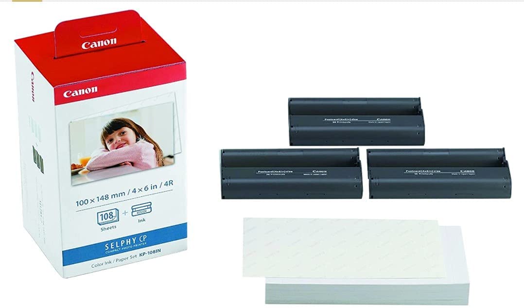 Canon KP-108IN 3 Color Ink Cassette and 108 Sheets 4 x 6 Paper Glossy for SELPHY CP1300, CP1200, CP910, CP900, CP760, CP770, CP780 CP800. Bonus: Quality Photo Microfiber Cloth