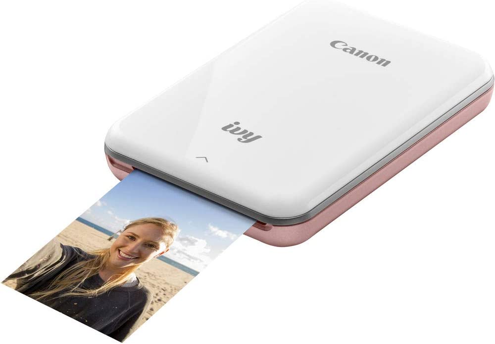 Canon IVY Mobile Instant Mini Photo Pocket Printer through Bluetooth, Portable, Rose Gold, Includes 2x3” Zink Photo Paper Sticker, Protective case and USB Charging Cable Wall Adapter