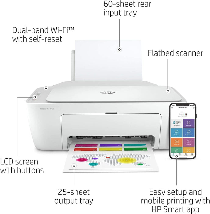 HP All-in-One Wireless Color Inkjet Printer, Print, Copy, Scan, Wireless USB Connectivity Mobile Printing 6 Feet Printer Cable
