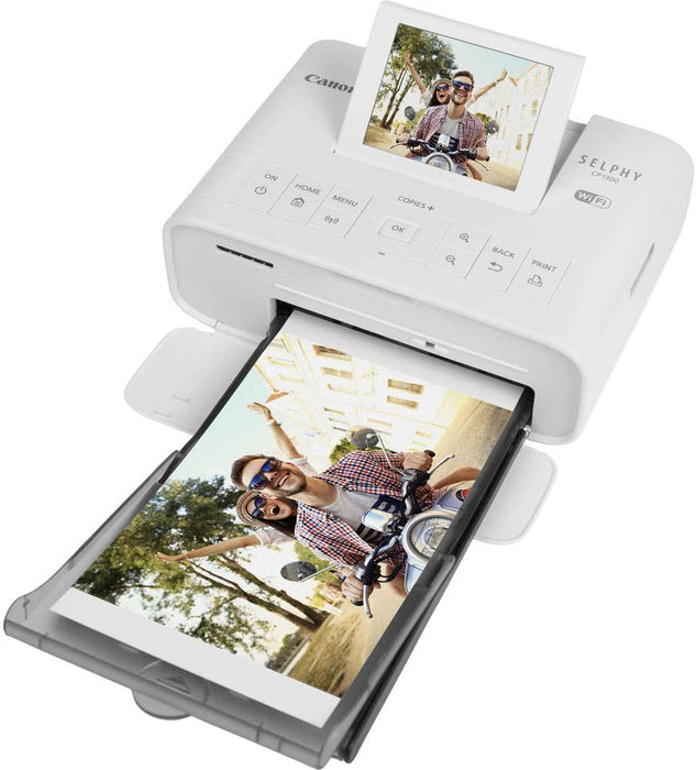 Canon SELPHY CP1300 Wireless Compact Photo Printer (White) + Canon RP-108 Color Ink Paper Set NeeGo Printer Cable NeeGo Print Protector