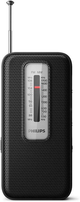 Philips FM/AM Portable Pocket Radio, Battery Powered Radio, Telescopic Antenna + Philips Headphones
