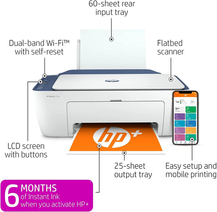 HP All in One Wireless Color Inkjet Printer Print Copy Scan Wireless USB Mobile Printing with NeeGo Cable Blue
