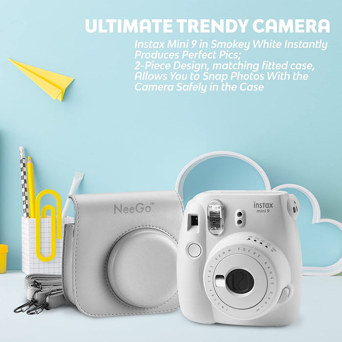 Fujifilm Instax Mini 9 Instant Camera Bundle-Deluxe Kit with NeeGo Case & Accessories 20 Exposures for Instant Creative Photos-Smokey White