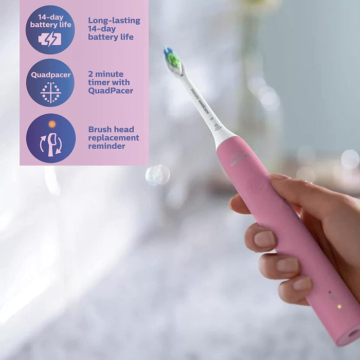 PHILIPS Sonicare Electric Toothbrush DiamondClean, Rechargeable Electric Tooth Brush with Pressure Sensor, Sonic Electronic Toothbrush, Travel Case, Pink